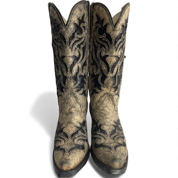Corral Leather Western Cowgirl Snip Toe Glitter Boots Women's 7 - Picture 3 of 13